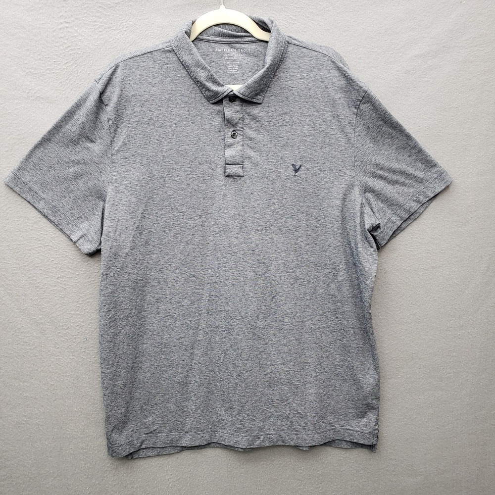 American Eagle Super Soft Polo Shirt Gray Micro Stripe Casual Sporty Basic XXL